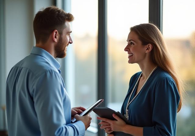 Professionals in gesprek over prestaties en feedback in een modern kantoor in Tilburg